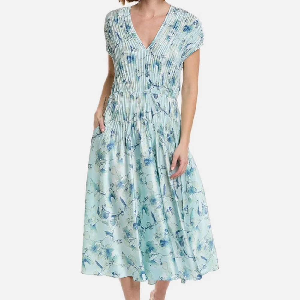 Vince dress, formal, tea length, blue and green floral - Picture 5 of 6